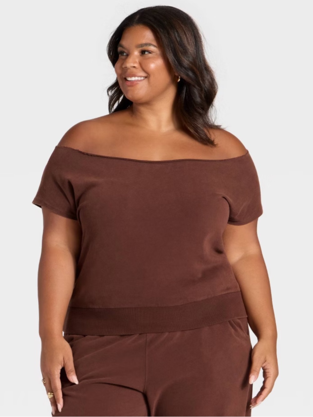 Universal Thread Brown Off-the-Shoulder Knit Top